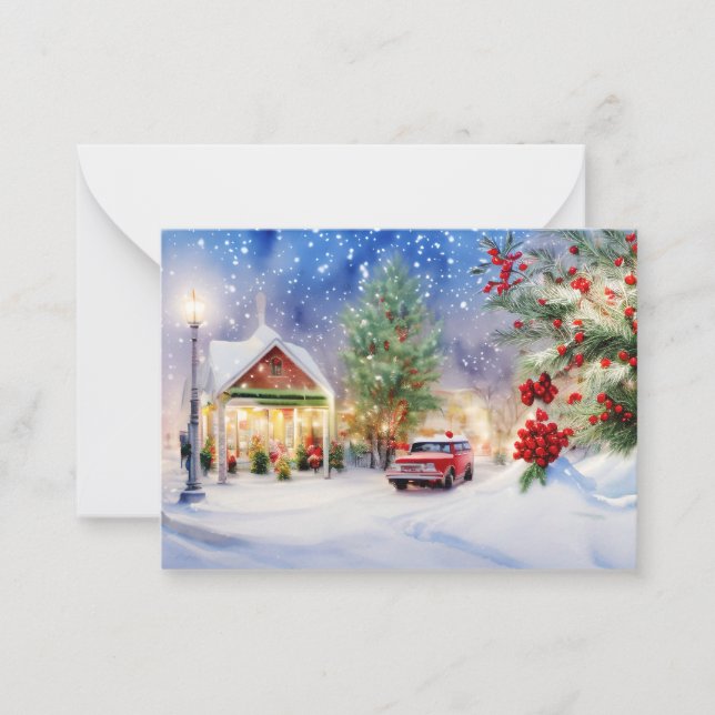 Cartão De Notas Véspera de Natal na mini loja da esquina (Frente)