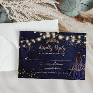 Cartão De Notas Vestido Azul Marinho Noite Estrelada Dourado RSVP