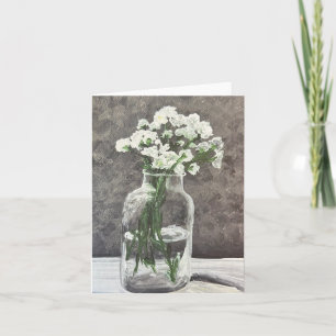Cartão De Notas Vida estática: Flores brancas em um vidro limpo