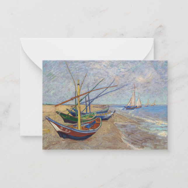 Cartão De Notas Vincent van Gogh - Barcos de Pesca na Praia (Frente)