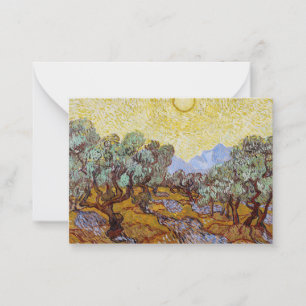 Cartão De Notas Vincent van Gogh - Oliveiras, céu amarelo e sol