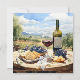 Cartão De Notas Vinho de Aquarela e fundo de vinha