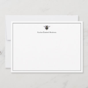 Cartão De Notas Vintage Antique Bee White Classic Personalizado