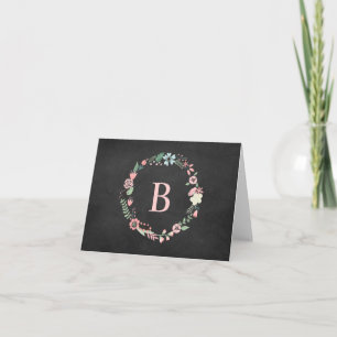 Cartão De Notas Vintage Chalkboard Monogramed Floral Wreath