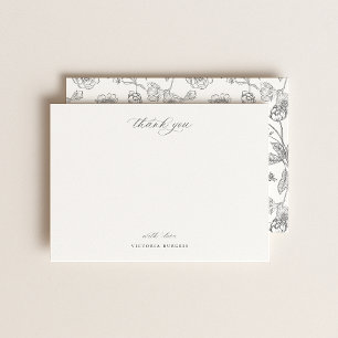 Cartão De Notas Vintage Cinza Chinoiserie Floral Obrigado