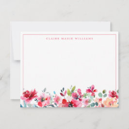Cartão De Notas Vintage Floral Watercolor Borda Turva Rosa