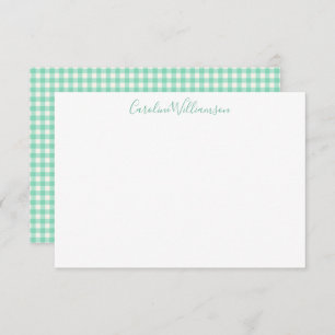 Cartão De Notas Vintage Gingham - Xadrez Mint Green Personalizado