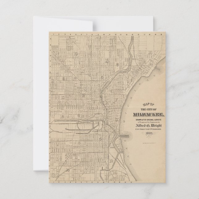 Cartão De Notas Vintage Milwaukee, Mapa de Wisconsin (Frente)