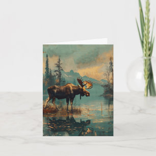 Cartão De Notas Vintage Moose Lake Cabin Autumn Foliage Vert Vazio