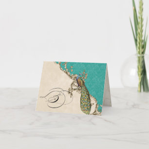 Cartão De Notas Vintage Peacock 1 Monogrammed Initial Notecard - S