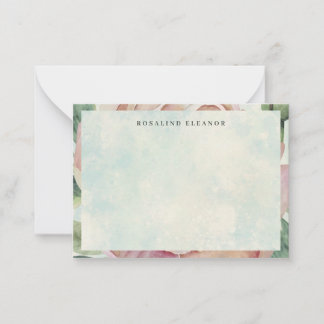 Cartão De Notas Vintage Pink Rose Blue Splash Watercolor