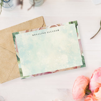 Cartão De Notas Vintage Pink Rose Blue Splash Watercolor