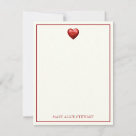 Cartão De Notas Vintage Red e Cream Gingham com Coração