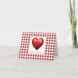 Cartão De Notas Vintage Red e Cream Gingham com Coração