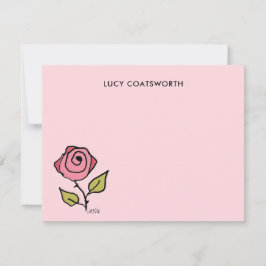 Cartão De Notas Vintage - Rosa Suave, Ilustrada À Mão, Rosa