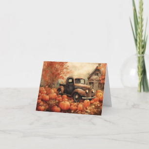 Cartão De Notas Vintage Rusty Pickup e Pumpkins Vazio de outono