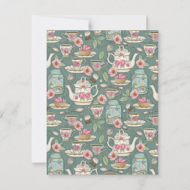 Cartão De Notas Vintage Tea Party (Frente)