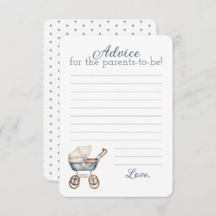 Cartão De Notas Vintage Watercolor Blue Baby Carruagem Advice