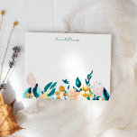 Cartão De Notas Vintage Watercolor Floral Personalized Jade Green<br><div class="desc">Stylish notecard with watercolor flowers in emerald green,  goldenrod,  and pink,  personalized with your name.</div>