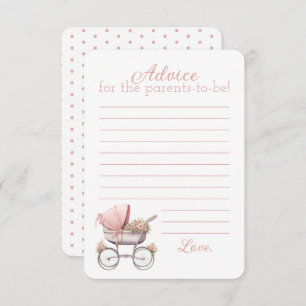Cartão De Notas Vintage Watercolor Pink Baby Carruagem Advice
