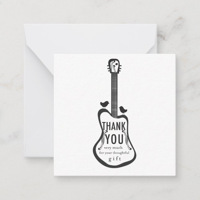 Cartão De Notas Violão com Pássaros de Amor Obrigado Nota (Frente)