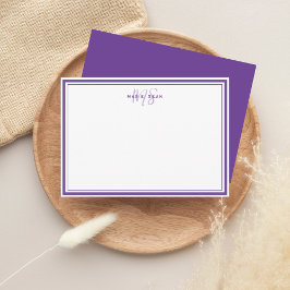 Cartão De Notas Violeta Simples Minimalista Monograma Duas Bordas