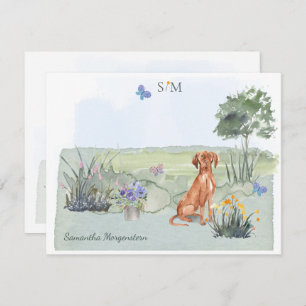 Cartão De Notas Vizsla Dog Butterfly Meadow Monograma & Nome