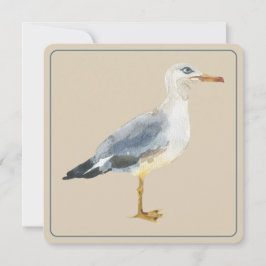 Cartão De Notas Watercolor Beach Seagull Personalized