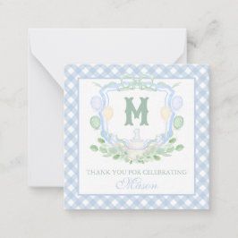 Cartão De Notas Watercolor Blue 1st Birthday Monogram Crest Gift