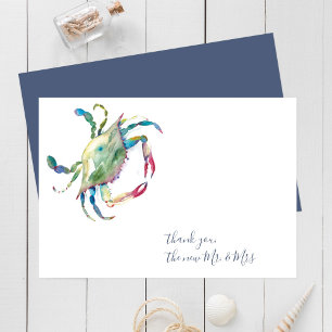Cartão De Notas Watercolor Blue Crab Obrigado Stationery