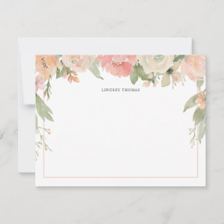Cartão De Notas Watercolor Blush Pink Coral Floral Personalized