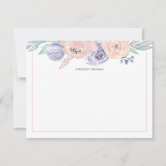 Cartão De Notas Watercolor Blush Pink Purple Floral Personalized