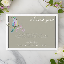 Cartão De Notas Watercolor Bonito Hummingbird Memorial Obrigado