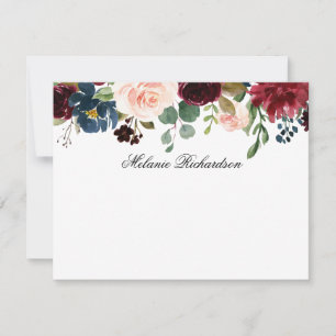 Cartão De Notas Watercolor Burgundy Floral Rosa Personalizado