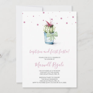 Cartão De Notas Watercolor Cactus Baptism e Primeiro Aniversário