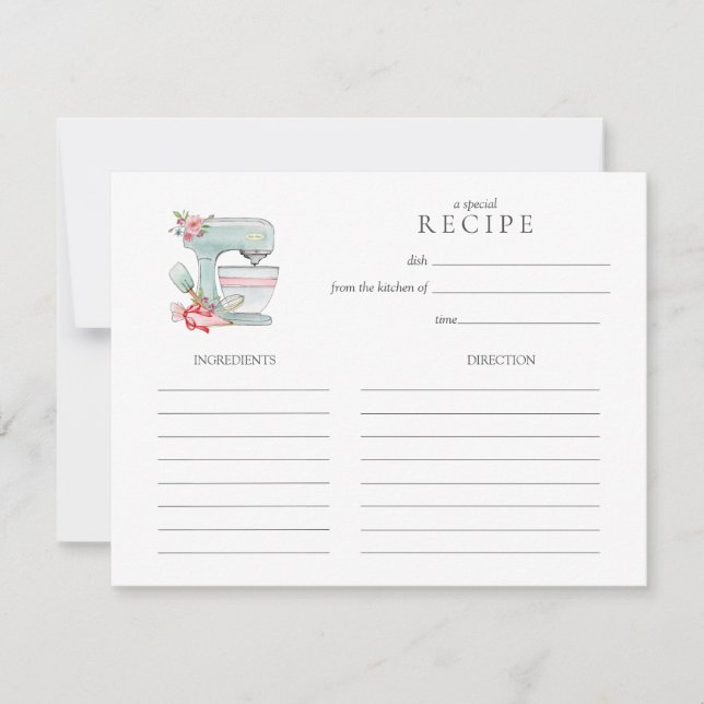 Cartão De Notas Watercolor Cake mixer  baking Recipe card (Frente)