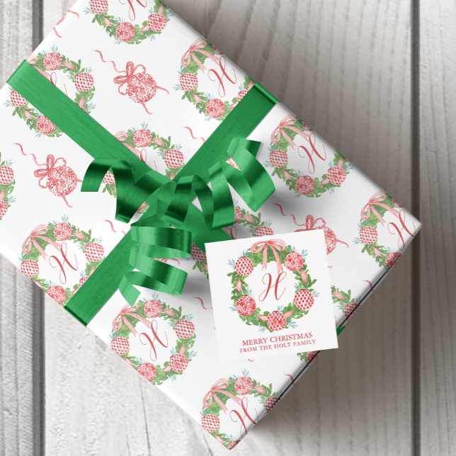 Cartão De Notas Watercolor Chinoiserie Wreath Festa de Natal (Watercolor Chinoiserie Wreath Christmas Enclosure Cards)