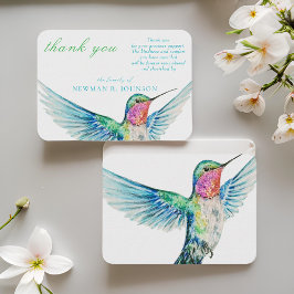 Cartão De Notas Watercolor Classic Hummingbird Memorial Obrigado