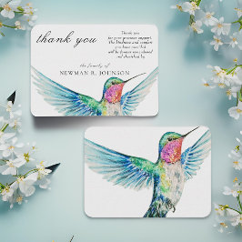Cartão De Notas Watercolor Classic Hummingbird Memorial Obrigado