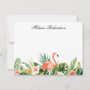 Cartão De Notas Watercolor Coral Tropical Flamingo