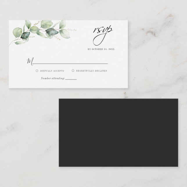 Cartão De Notas Watercolor Eucalyptus Wedding RSVP (Frente/Verso)