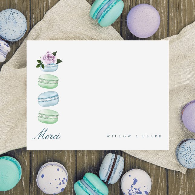 Cartão De Notas Watercolor Floral Blue Macaron Merci/Obrigado (Criador carregado)