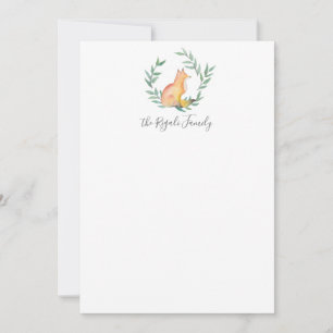 Cartão De Notas Watercolor Fox & Greenery Personalizado Stationery