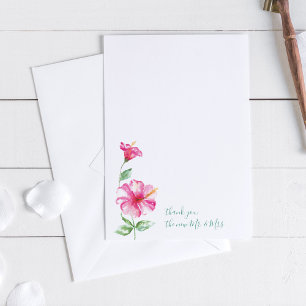 Cartão De Notas Watercolor Hibiscus Obrigado Carta