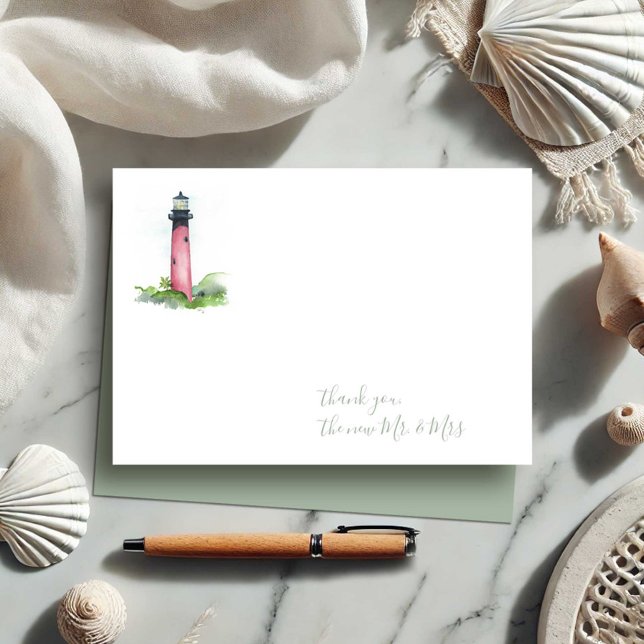 Cartão De Notas Watercolor Júpiter Farol Obrigado Papel De Carta (Nautical note cards watercolor lighthouse art by Victoria Grigaliunas of Do Tell A Belle)