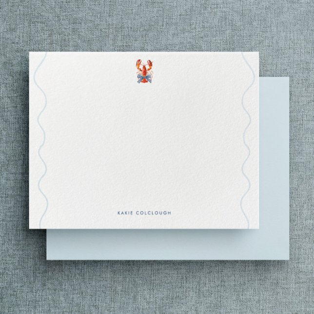 Cartão De Notas Watercolor Lobster Coastal Flat Note Card (Criador carregado)