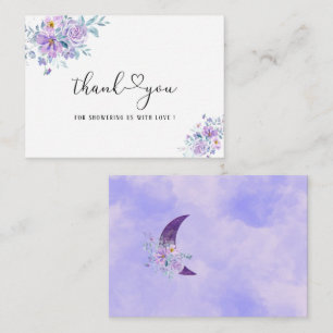 Cartão De Notas Watercolor Lua flores roxas obrigado você