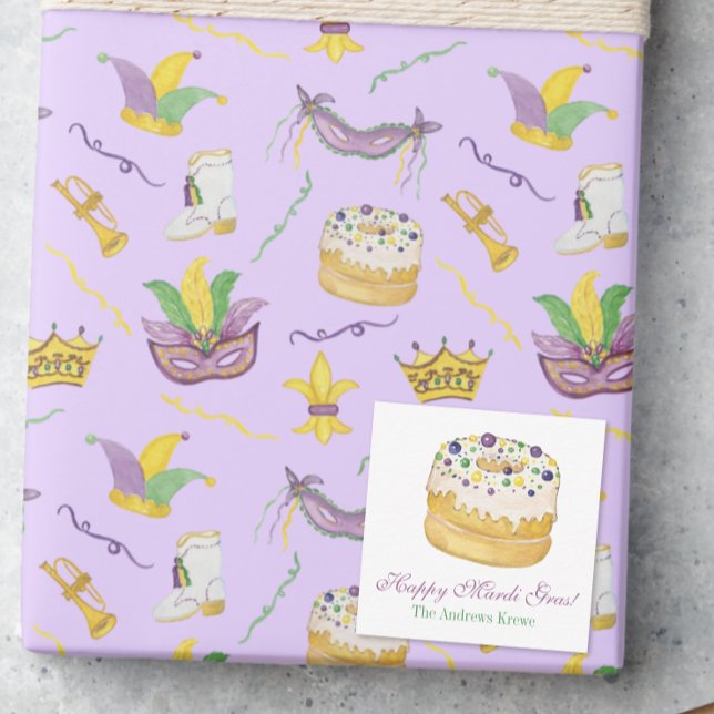 Cartão De Notas Watercolor Mardi Gras King Cake (Criador carregado)