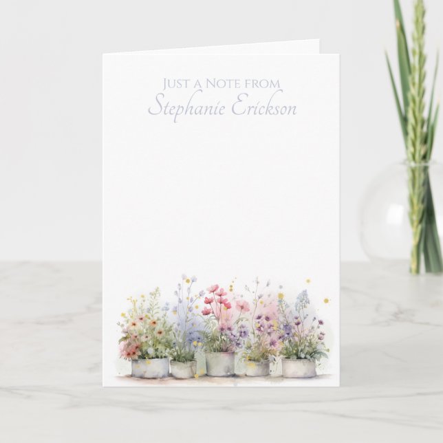 Cartão De Notas Watercolor Potted Flowers Personalized Stationery (Frente)