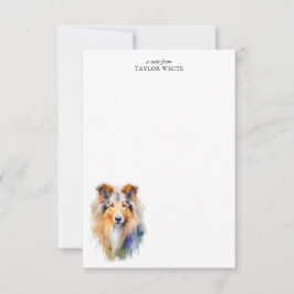 Cartão De Notas Watercolor Rough Collie Personalizado Obrigado